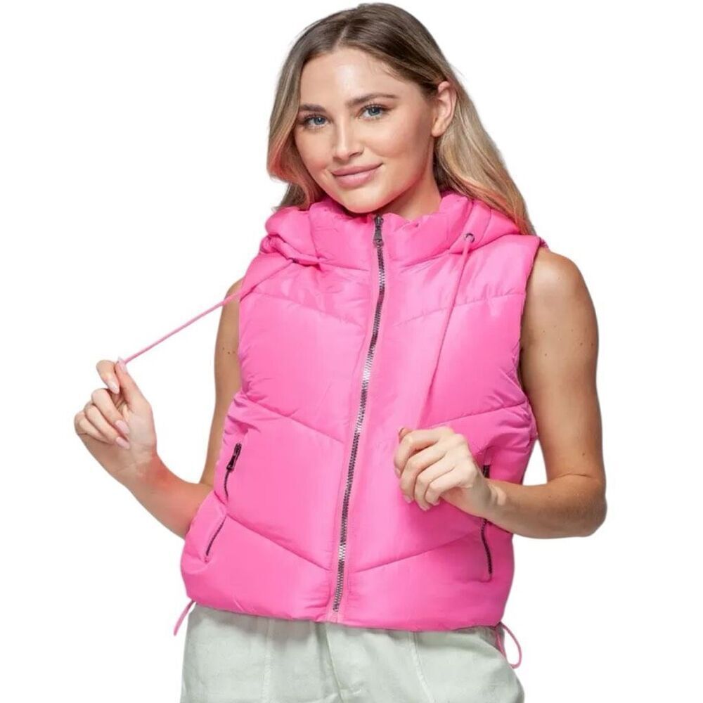 Pink Zip Up Quilted Hooded Vest Size Large NWT | Snobbish - Picture 4 of 13
